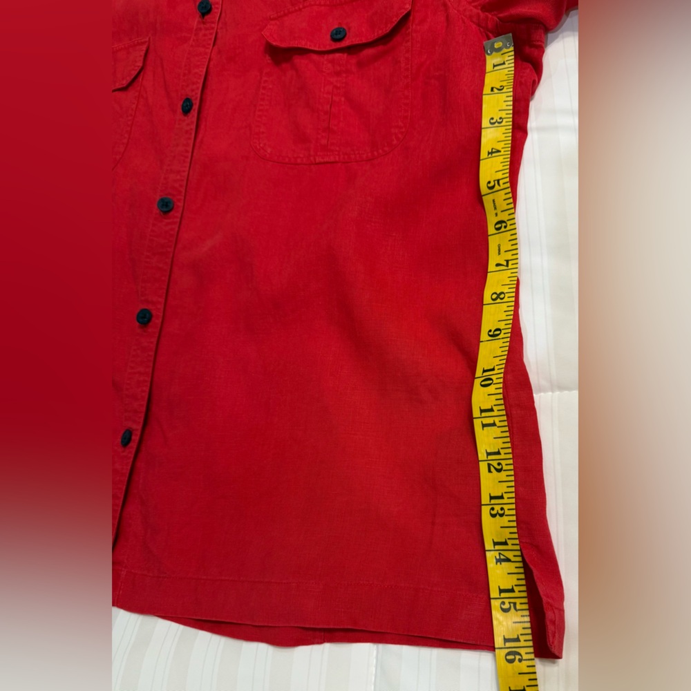 Ralph Lauren Red Linen Button Down Shirt Black Front Button Pockets - Picture 5 of 8